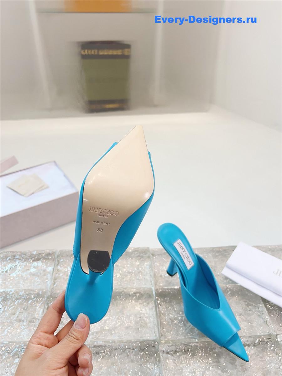 J1m*y Ch00 maryanne 100mm peep-toe mules in peacock