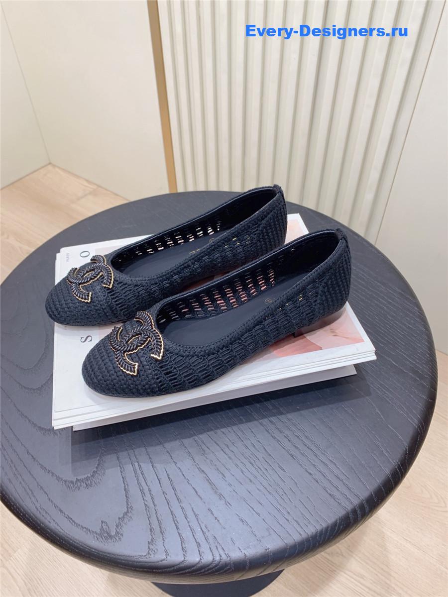 Ch**el cc black raffia ballet flats