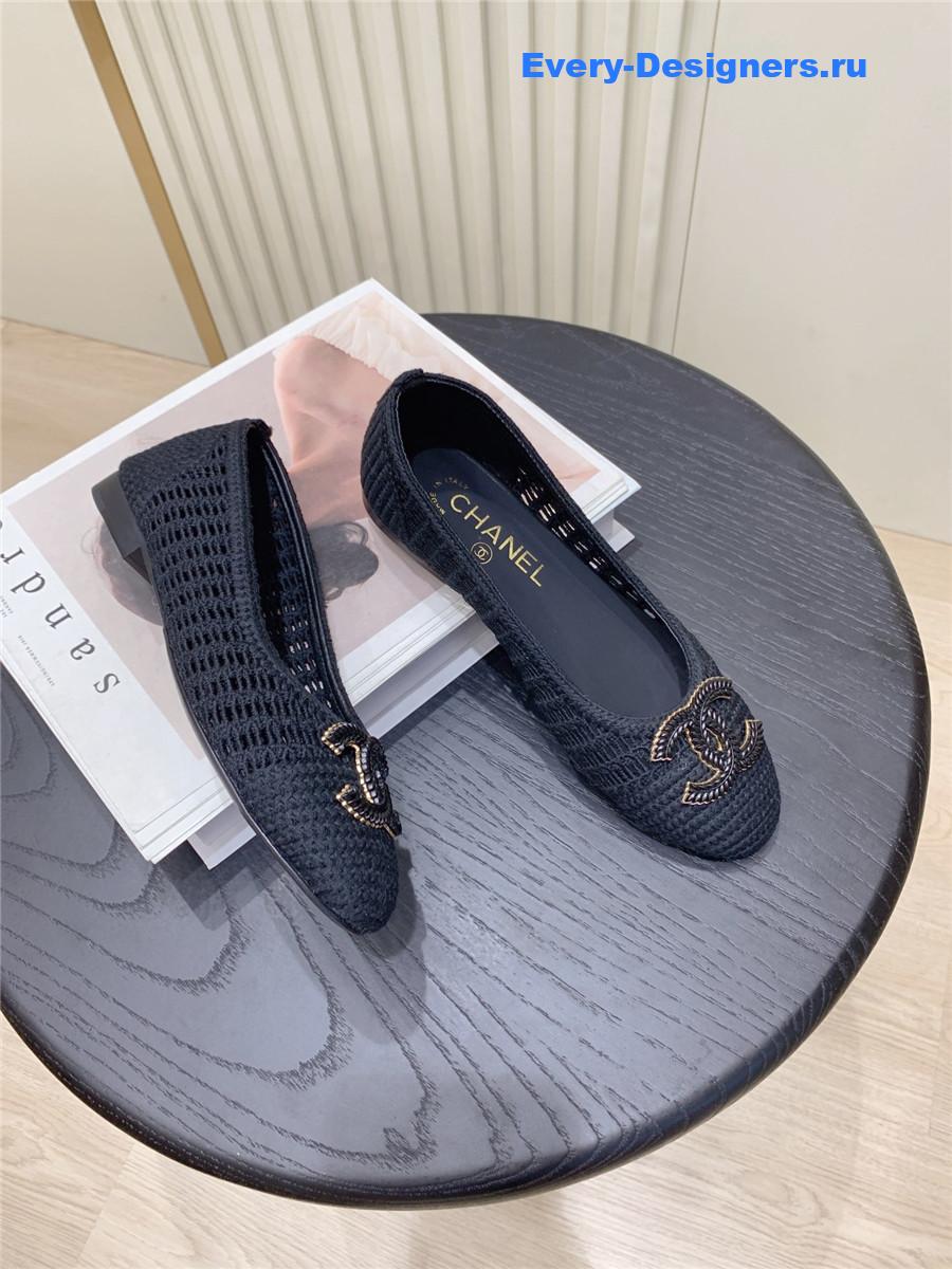 Ch**el cc black raffia ballet flats