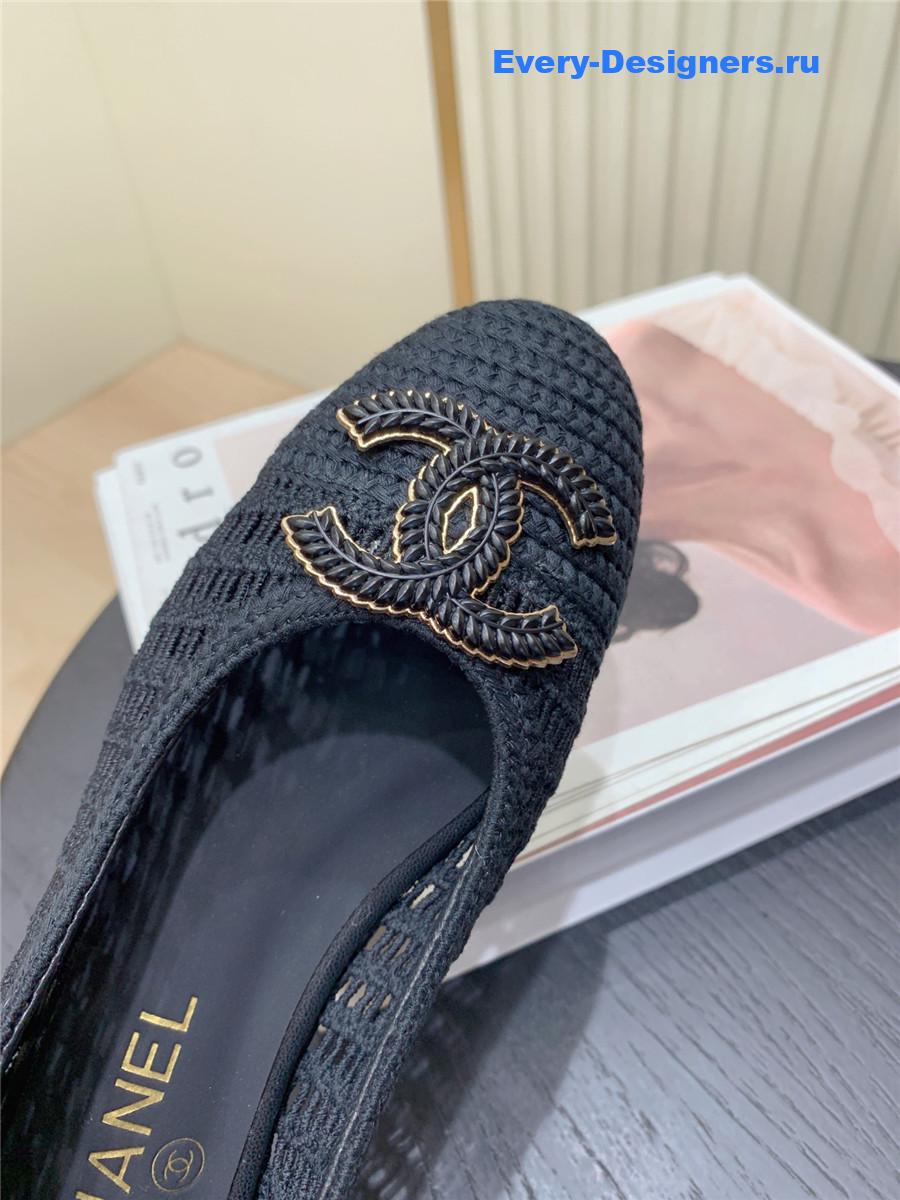 Ch**el cc black raffia ballet flats