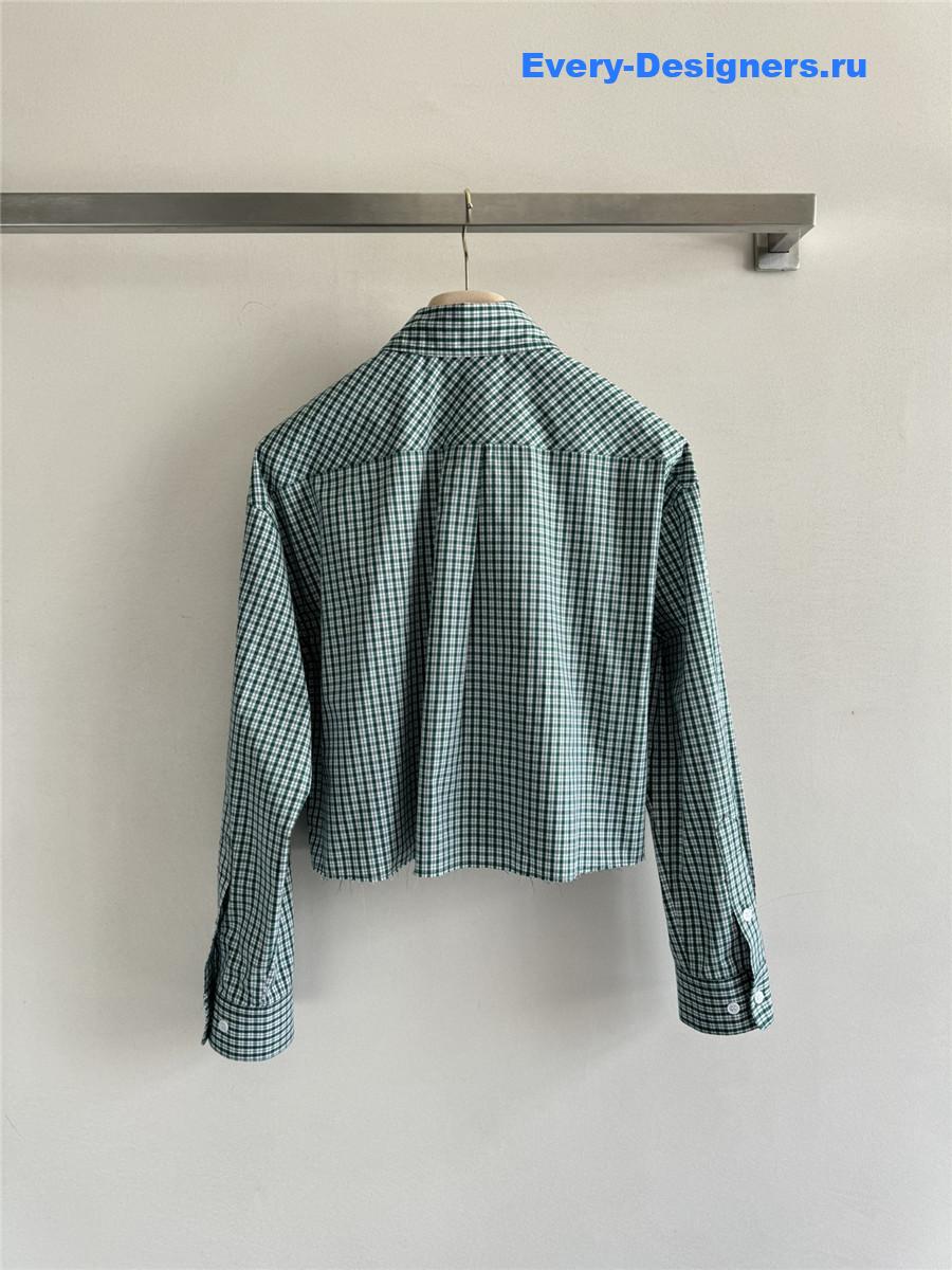 Miu Miu Light Green Check Cropped Shirt