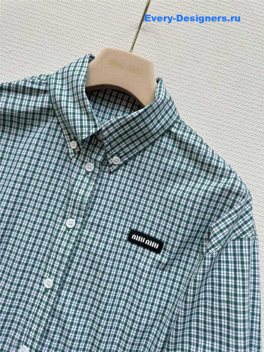 Miu Miu Light Green Check Cropped Shirt