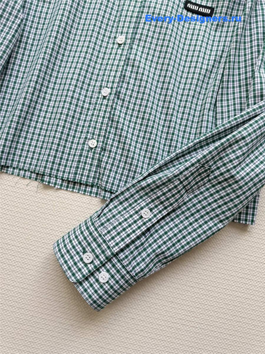 Miu Miu Light Green Check Cropped Shirt