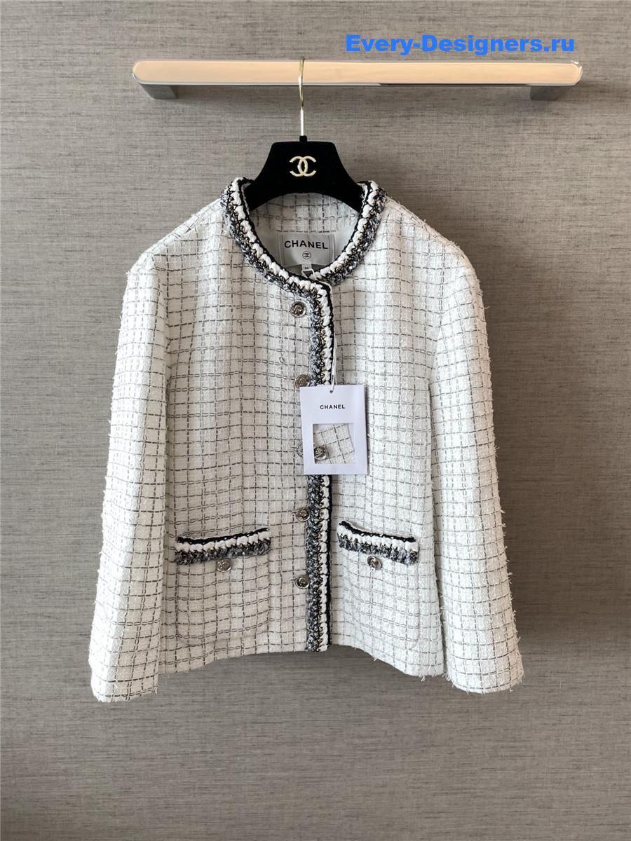Ch**el tweed white check coat