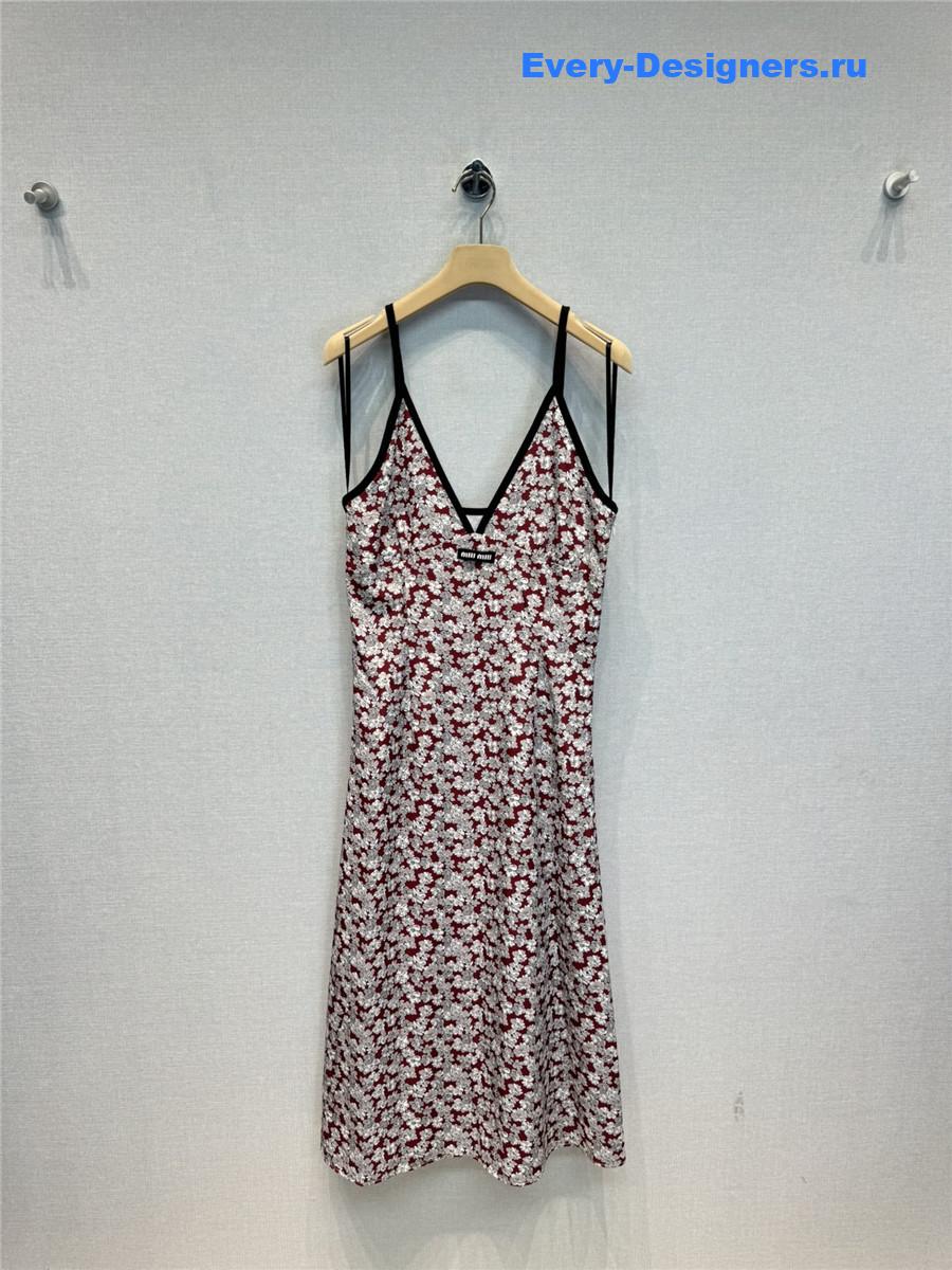 Miu Miu Floral V-Neck Suspenders Maxi Dress