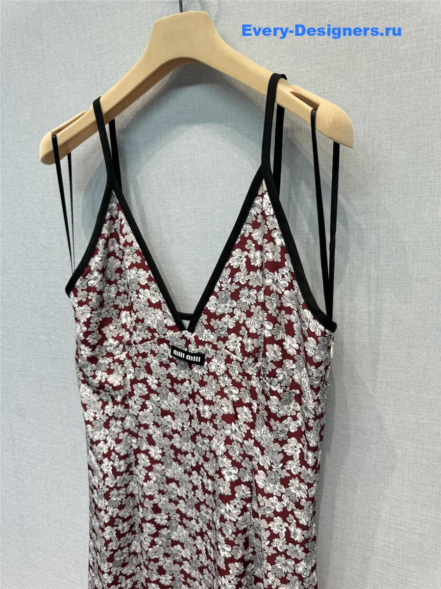 Miu Miu Floral V-Neck Suspenders Maxi Dress