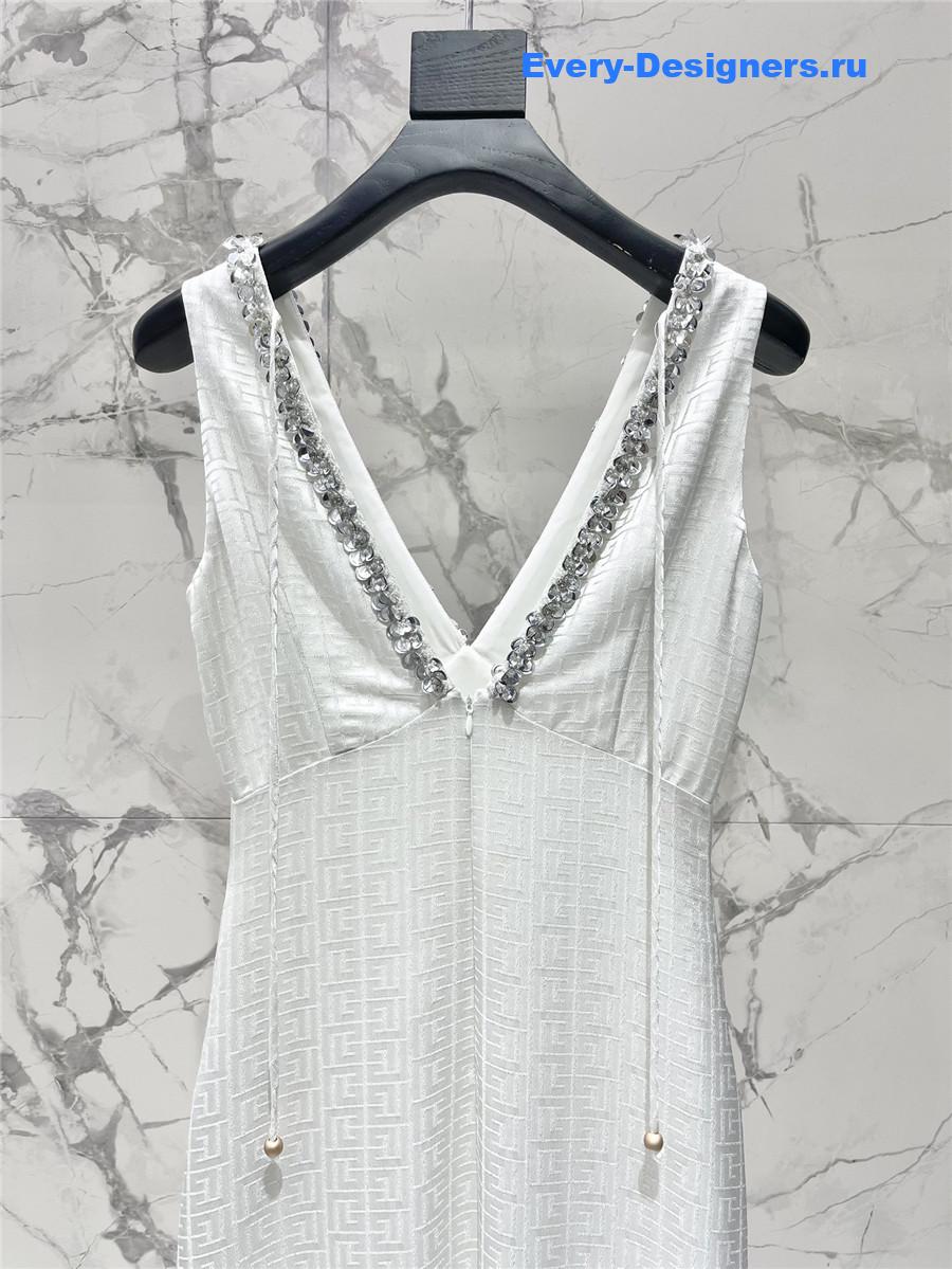 Balmain White Silk Beaded Dress