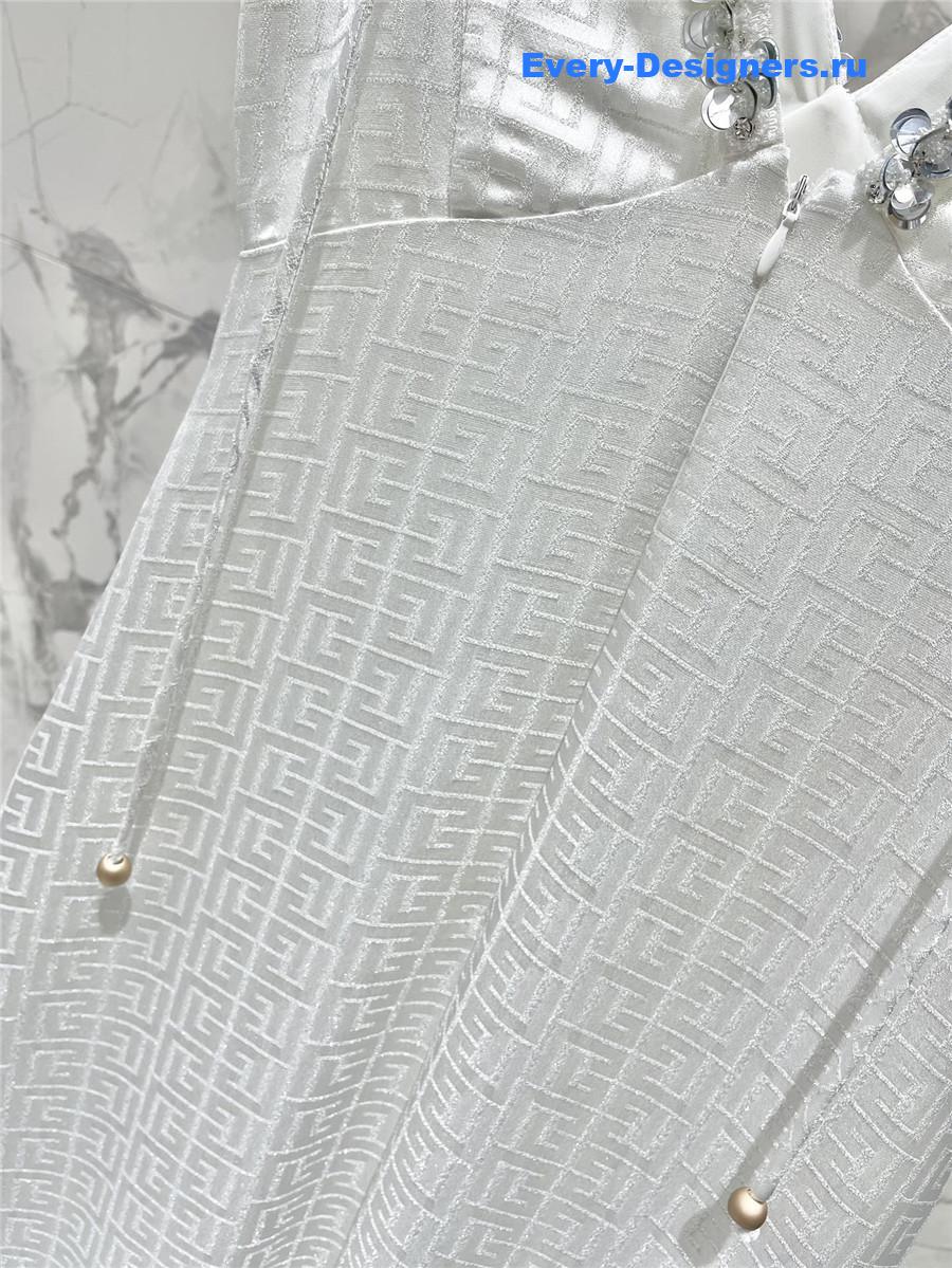 Balmain White Silk Beaded Dress