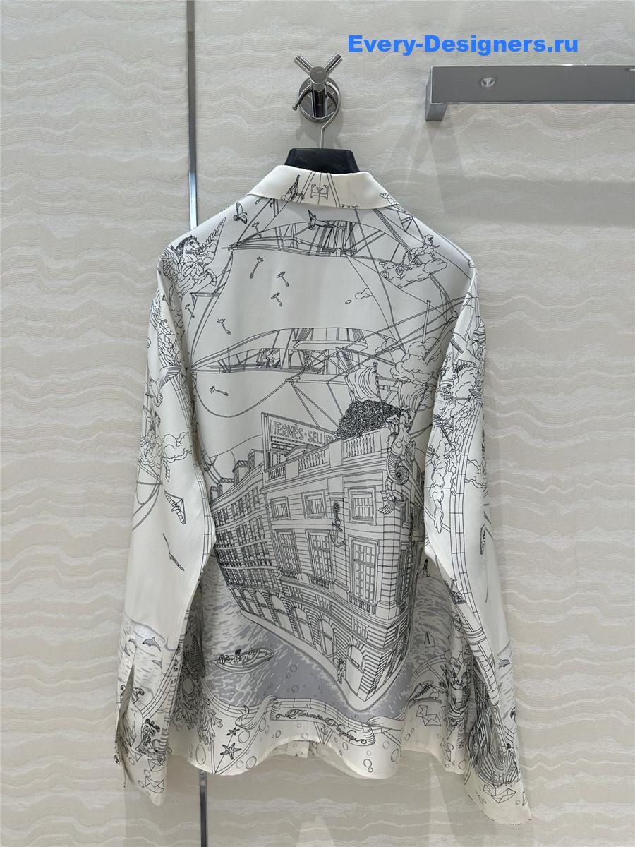 H**me5 gray scarf print silk shirt