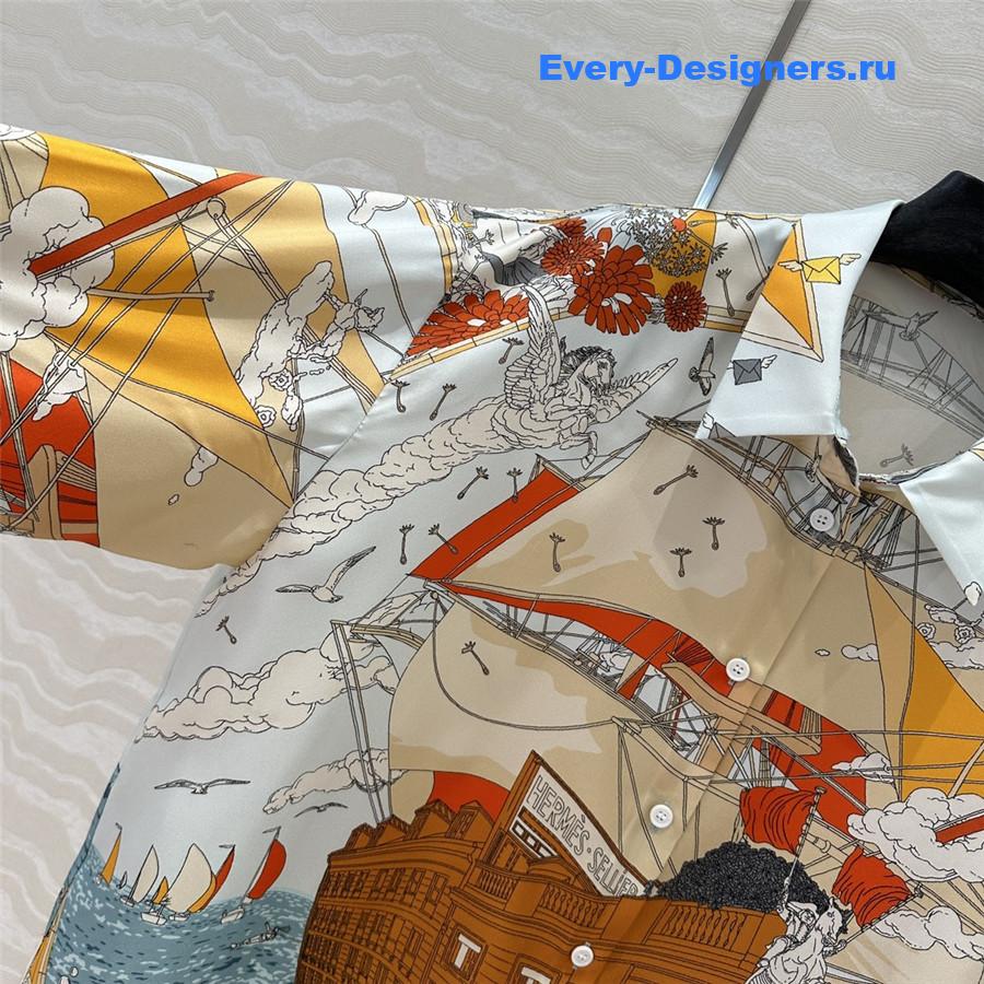 H**me5 orange scarf print silk shirt