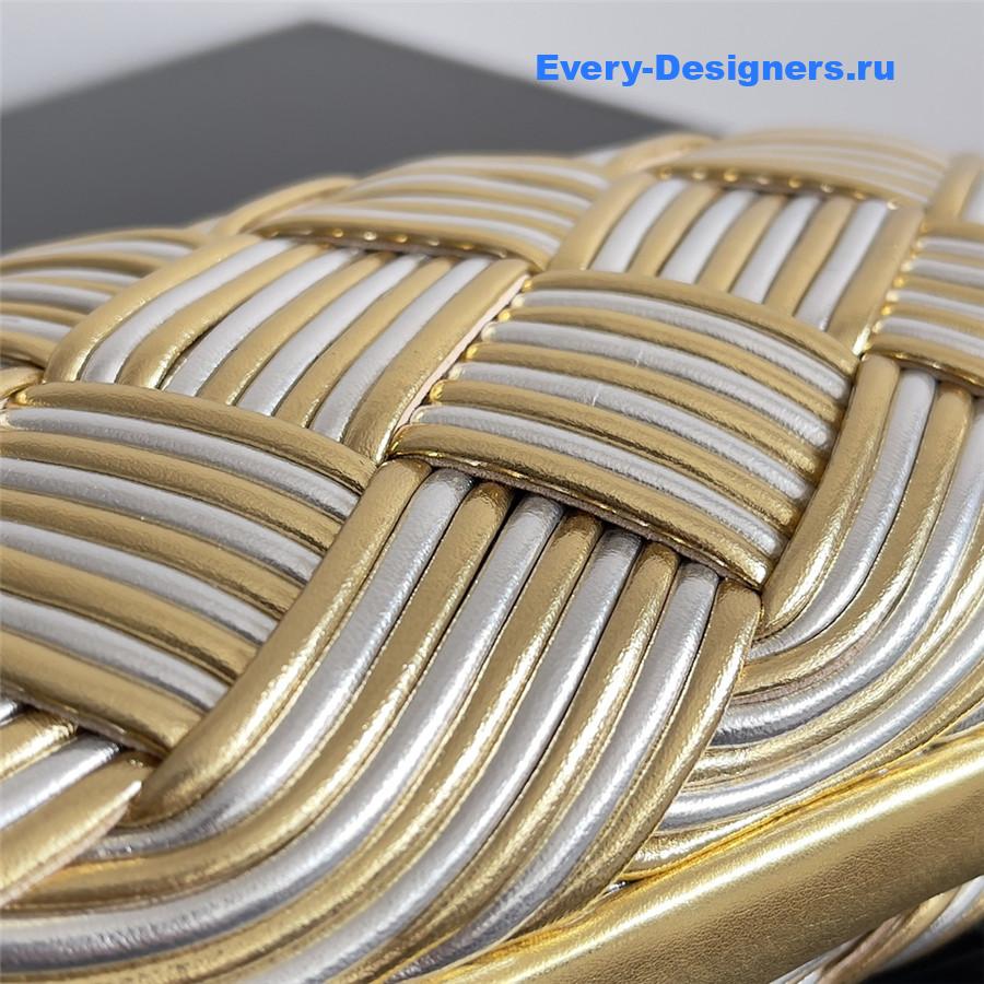 b0tt*ga Ven*ta minaudière gold silver knot clutch