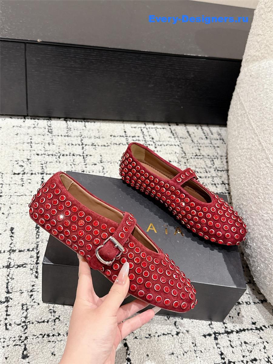 ALAÏA Garnet Red Strass Ballet Flats