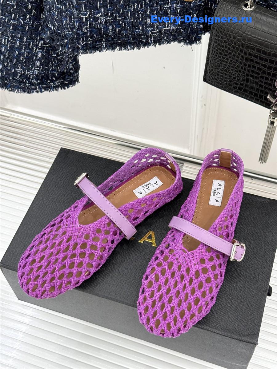 ALAÏA Purple Woven Mesh Ballet Flats