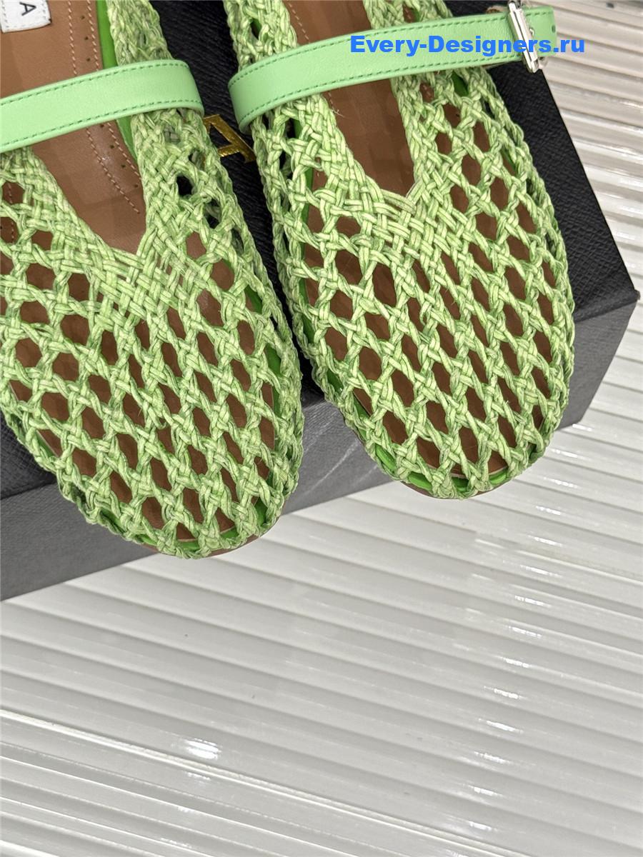 ALAÏA Green Woven Mesh Ballet Flats