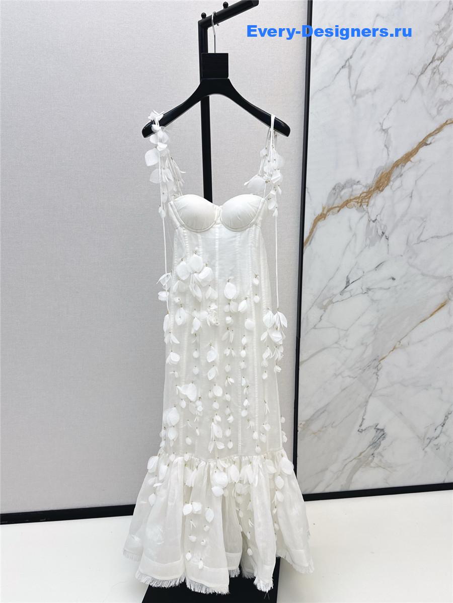 Zimm White Petal Midi Dress