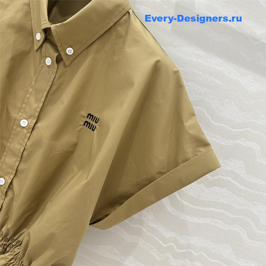 Miu Miu Cropped Cotton Shirt In Brown
