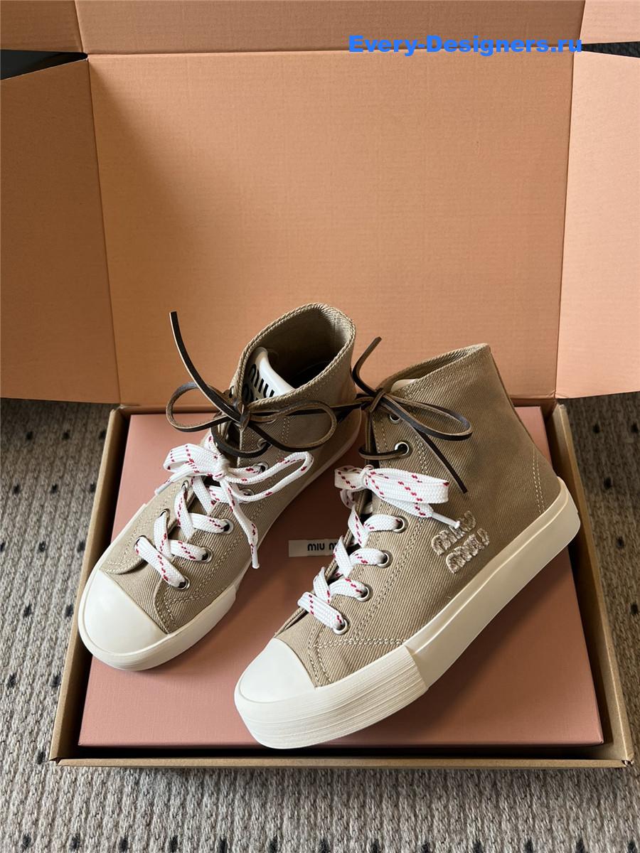 Miu Miu Grey High-Top Canvas Trainers