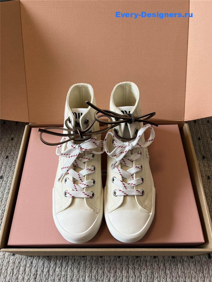 Miu Miu Beige High-Top Canvas Trainers