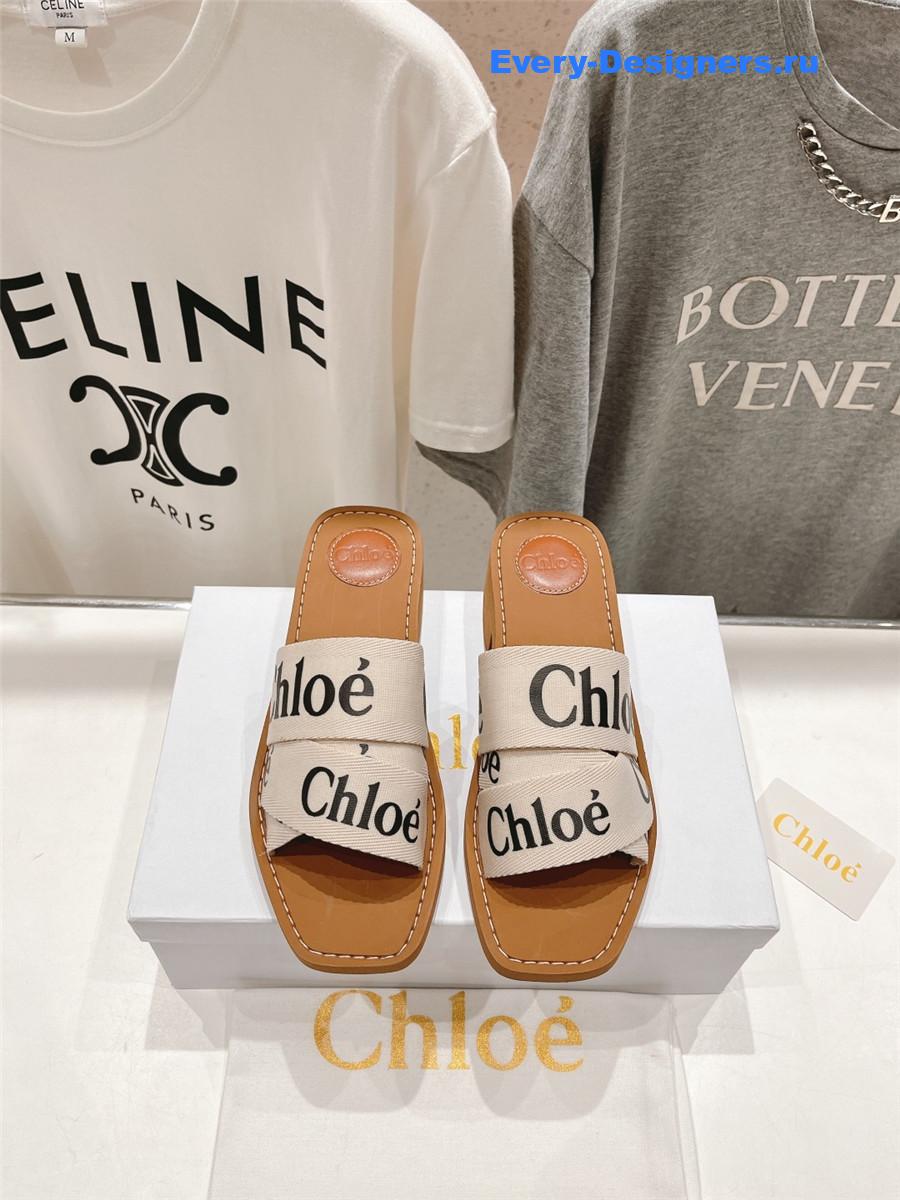 Chloé Off-White Canvas Woody Slides