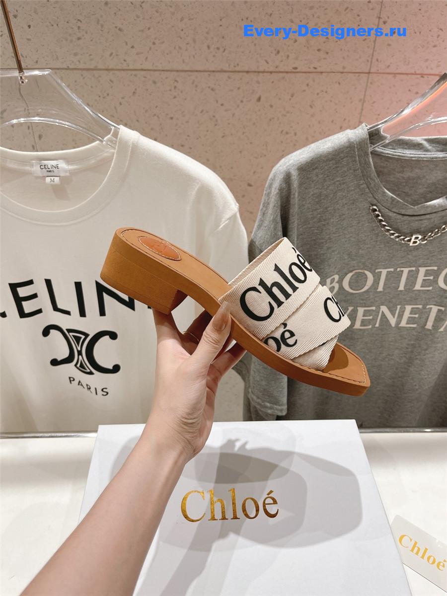 Chloé Off-White Canvas Woody Slides
