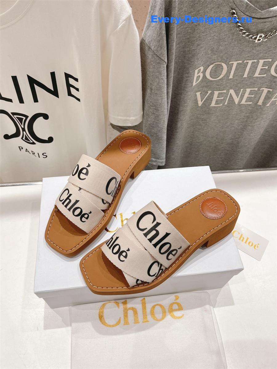 Chloé Off-White Canvas Woody Slides