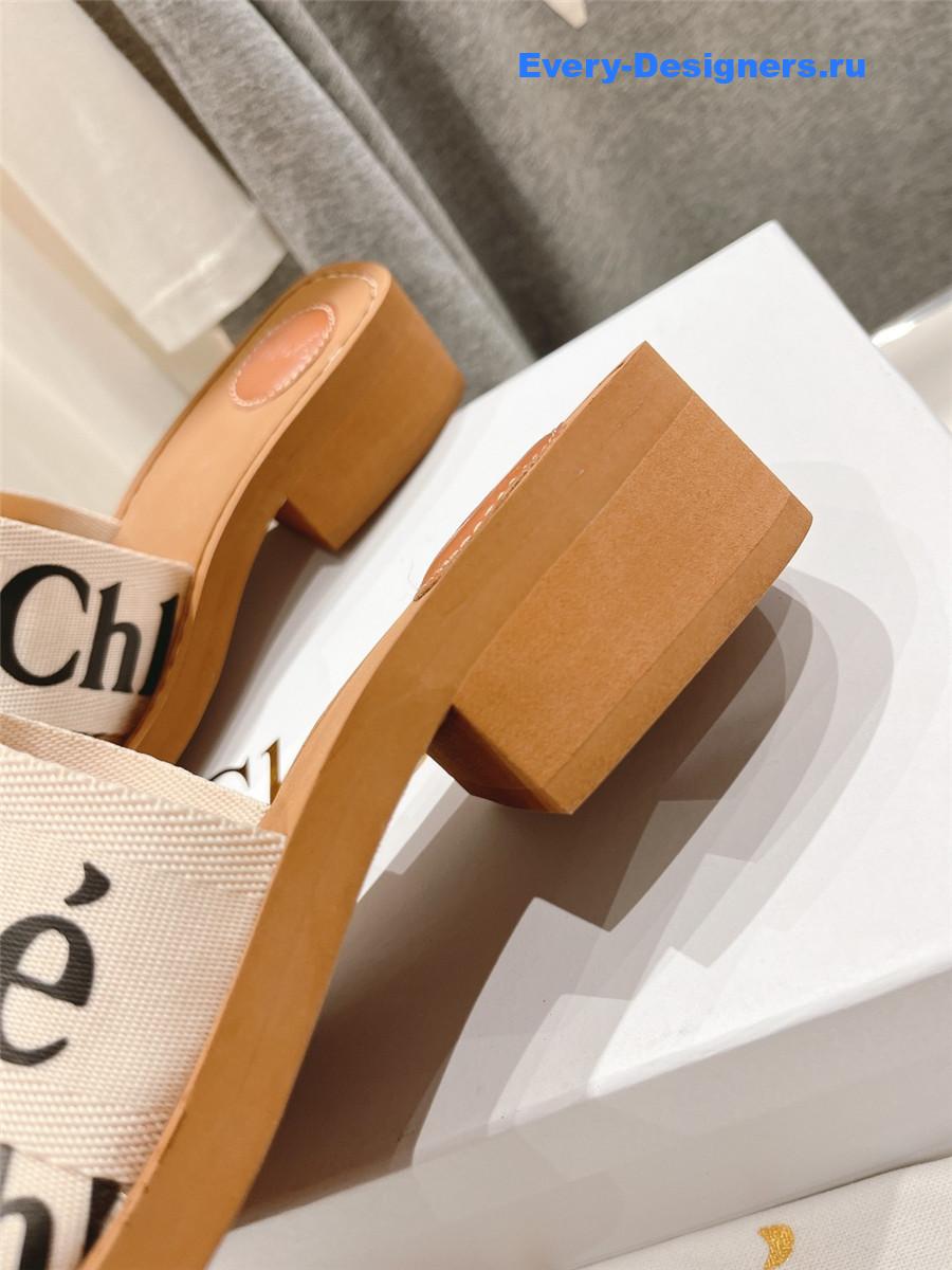 Chloé Off-White Canvas Woody Slides