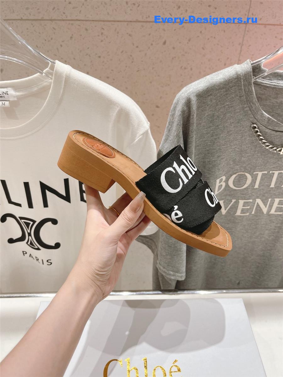 Chloé Black Canvas Woody Slides