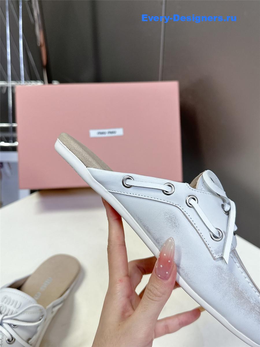 Miu Miu White Boat Slides