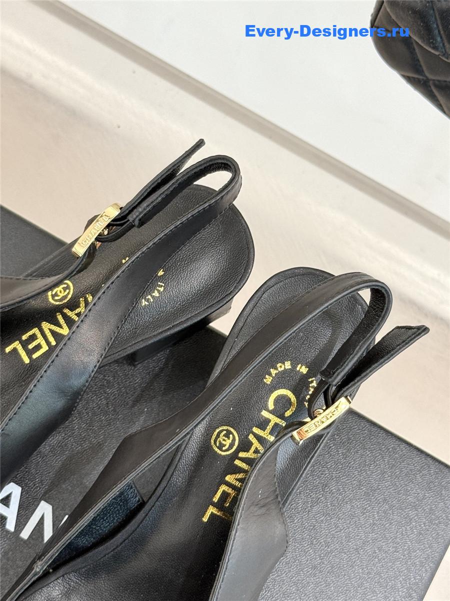 Ch**el black goatskin slingbacks sandals