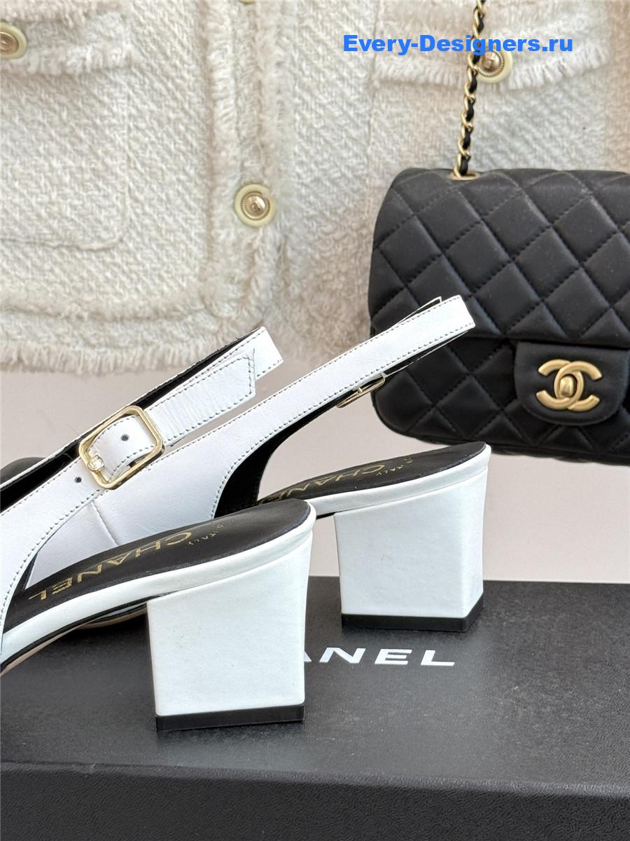 Ch**el white goatskin slingbacks sandals