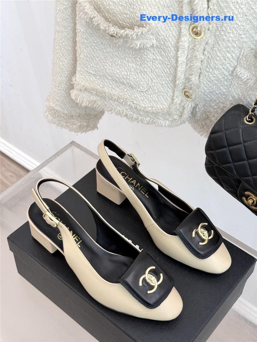 Ch**el beige goatskin slingbacks sandals