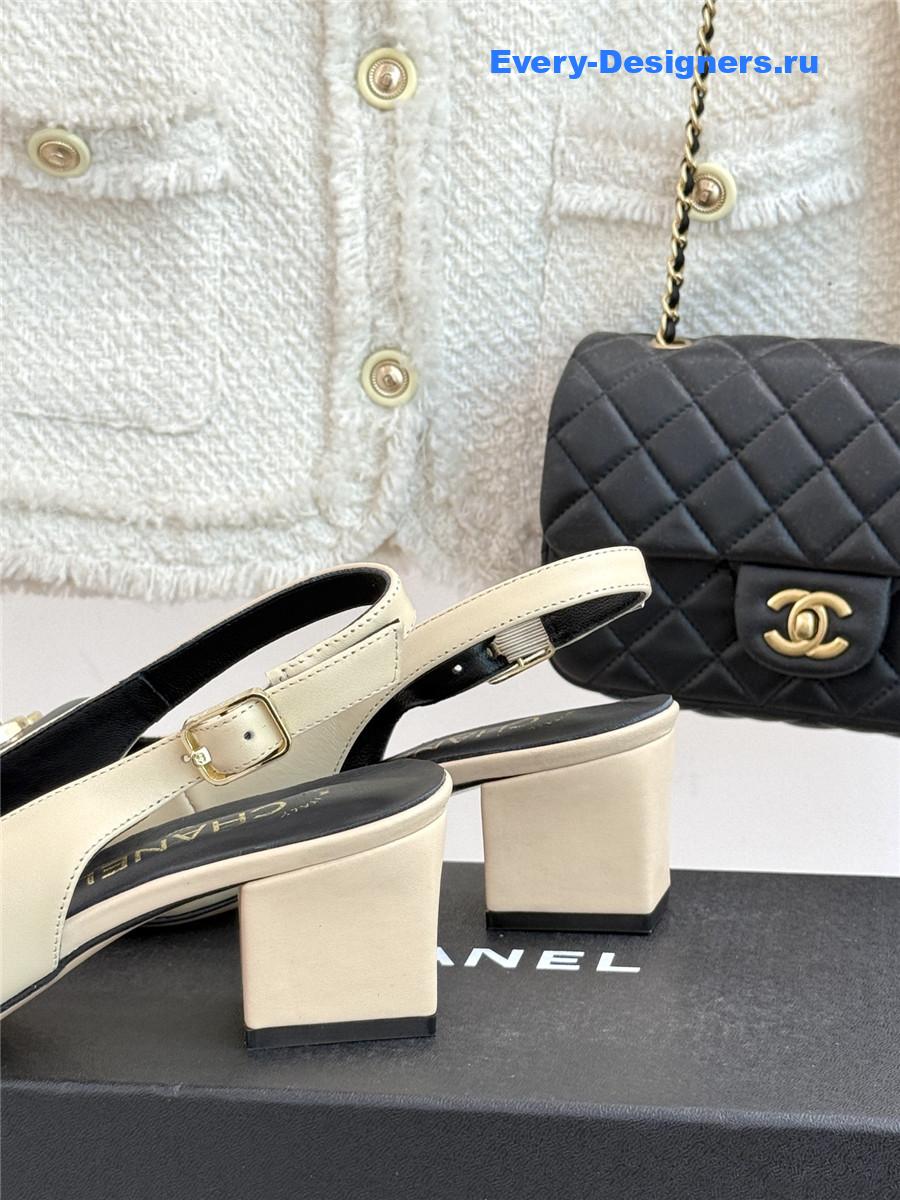 Ch**el beige goatskin slingbacks sandals