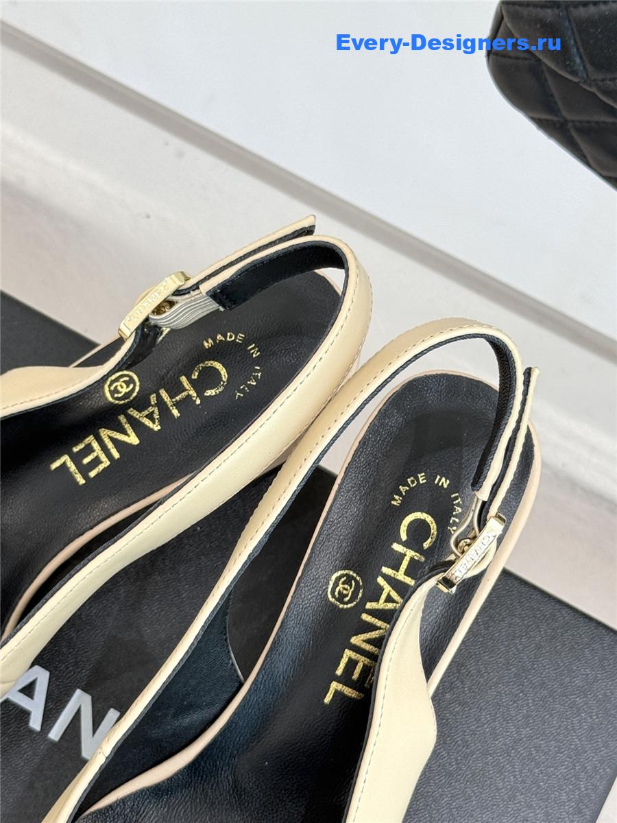 Ch**el beige goatskin slingbacks sandals