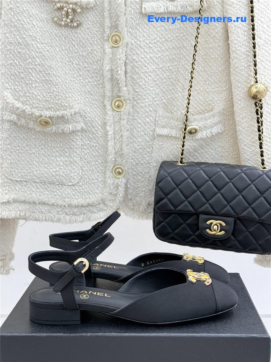 Ch**el cc black chunky heel sandals