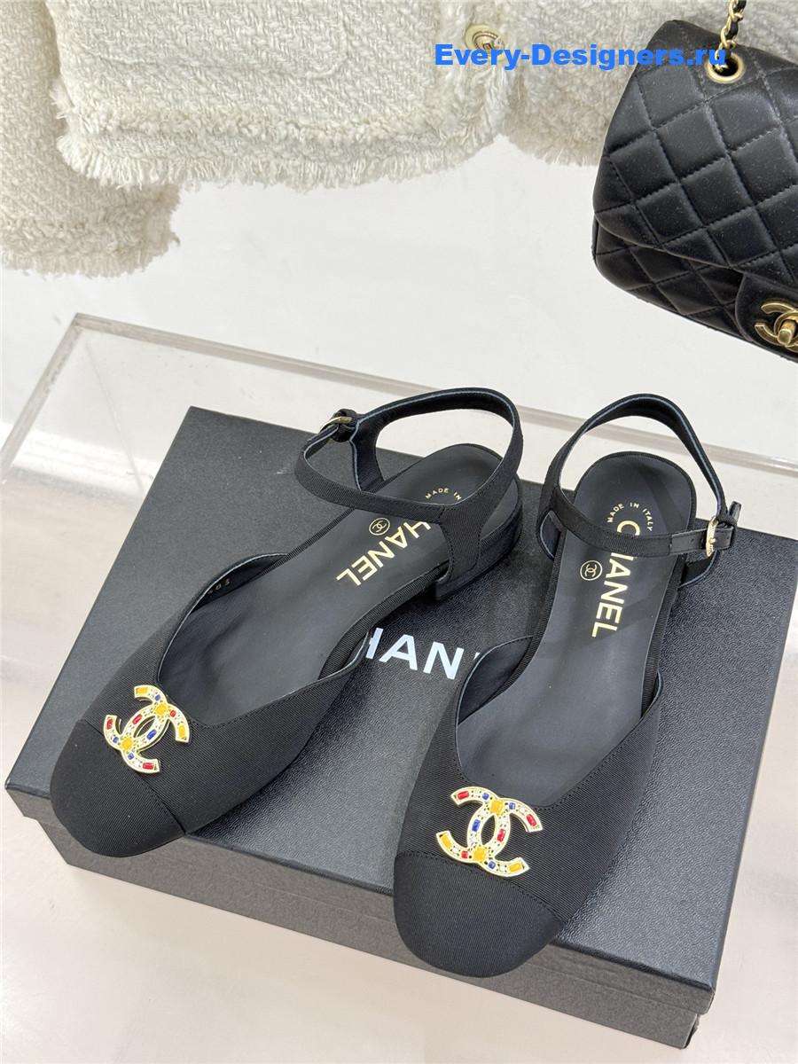Ch**el cc black chunky heel sandals