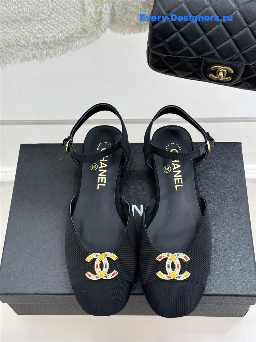 Ch**el cc black chunky heel sandals