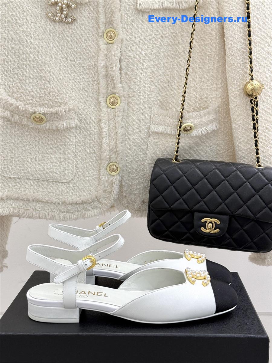 Ch**el cc white chunky heel sandals