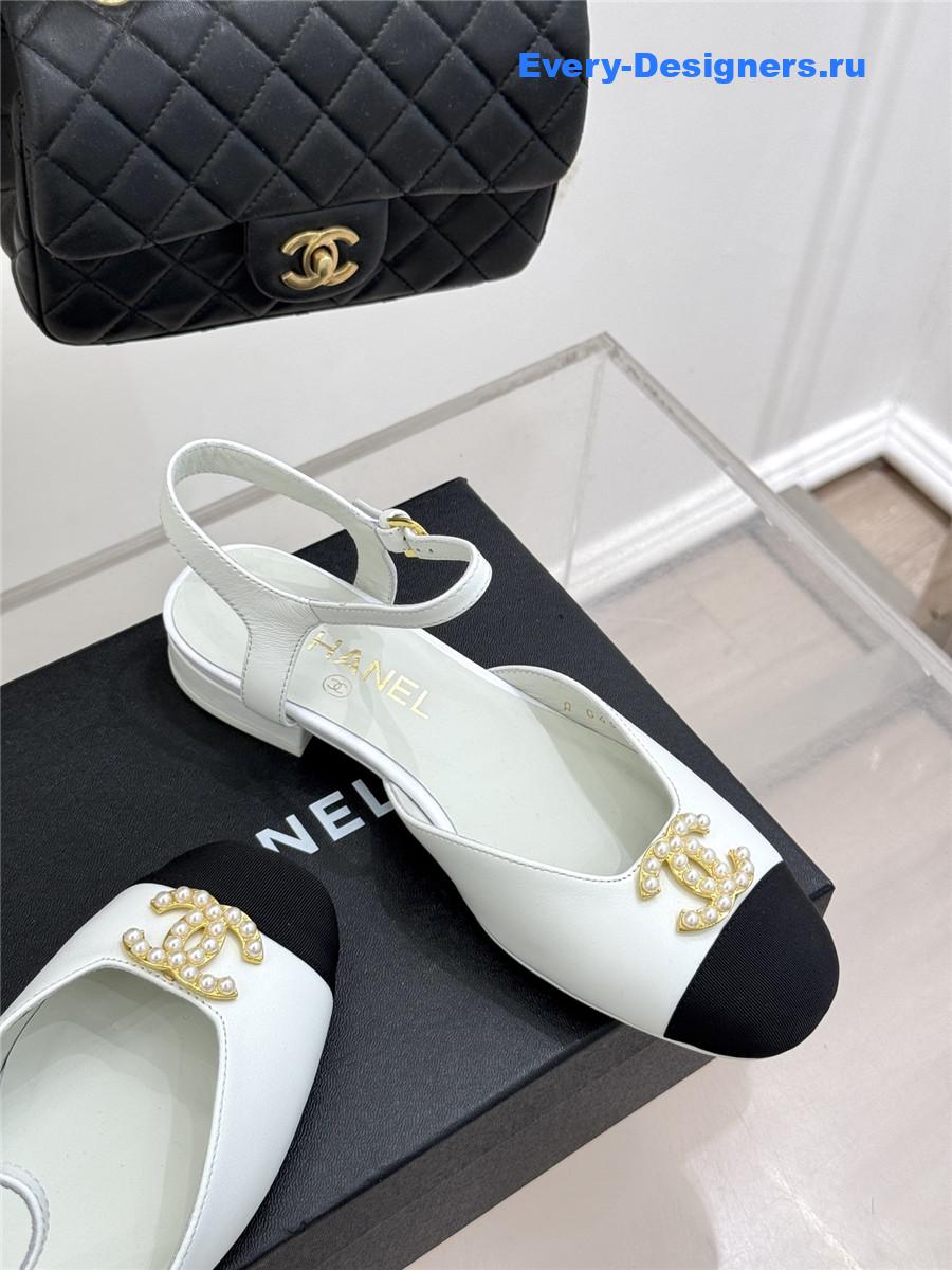 Ch**el cc white chunky heel sandals