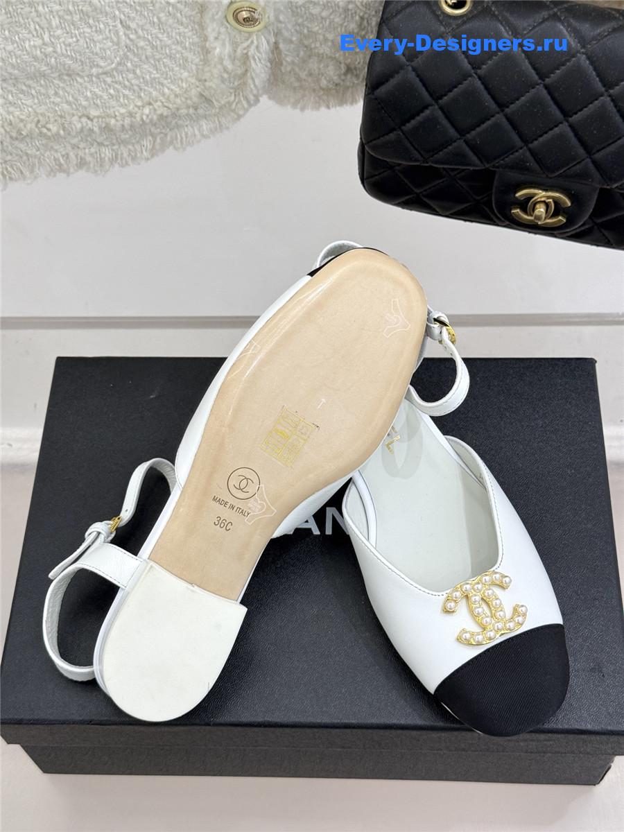 Ch**el cc white chunky heel sandals