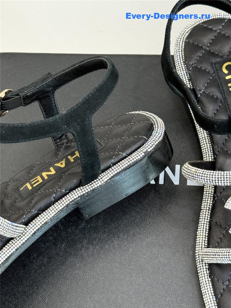 Ch**el white rhinestone cc flip flops