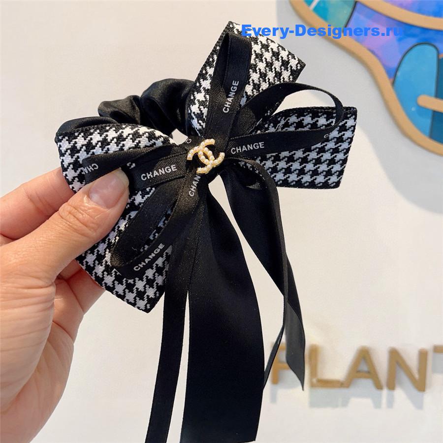 Ch**el houndstooth ribbon hair tie