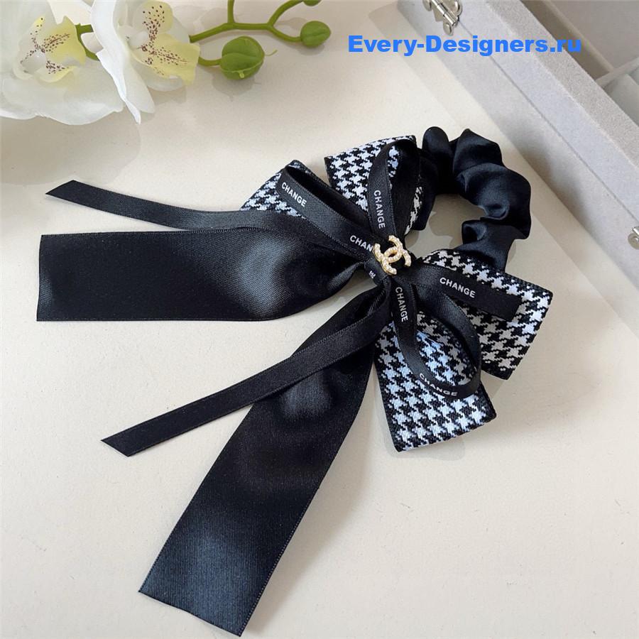 Ch**el houndstooth ribbon hair tie
