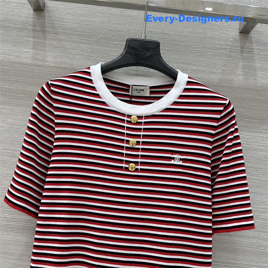 Ce1i*e red striped cropped knit top