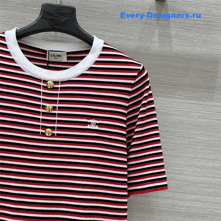 Ce1i*e red striped cropped knit top