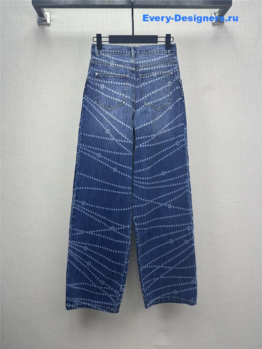 Ch**el blue pearl print logo jeans