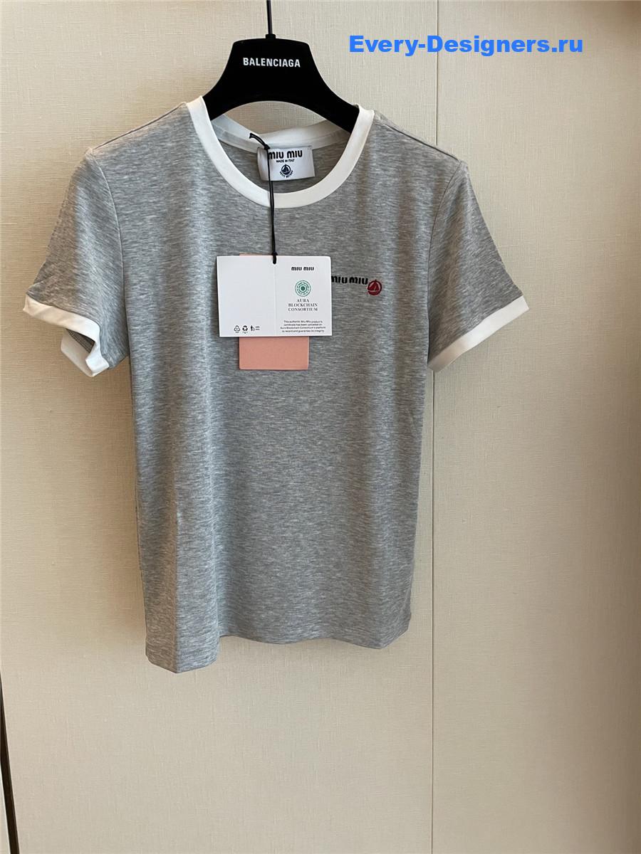 Miu Miu Grey Embroidered T-shirt