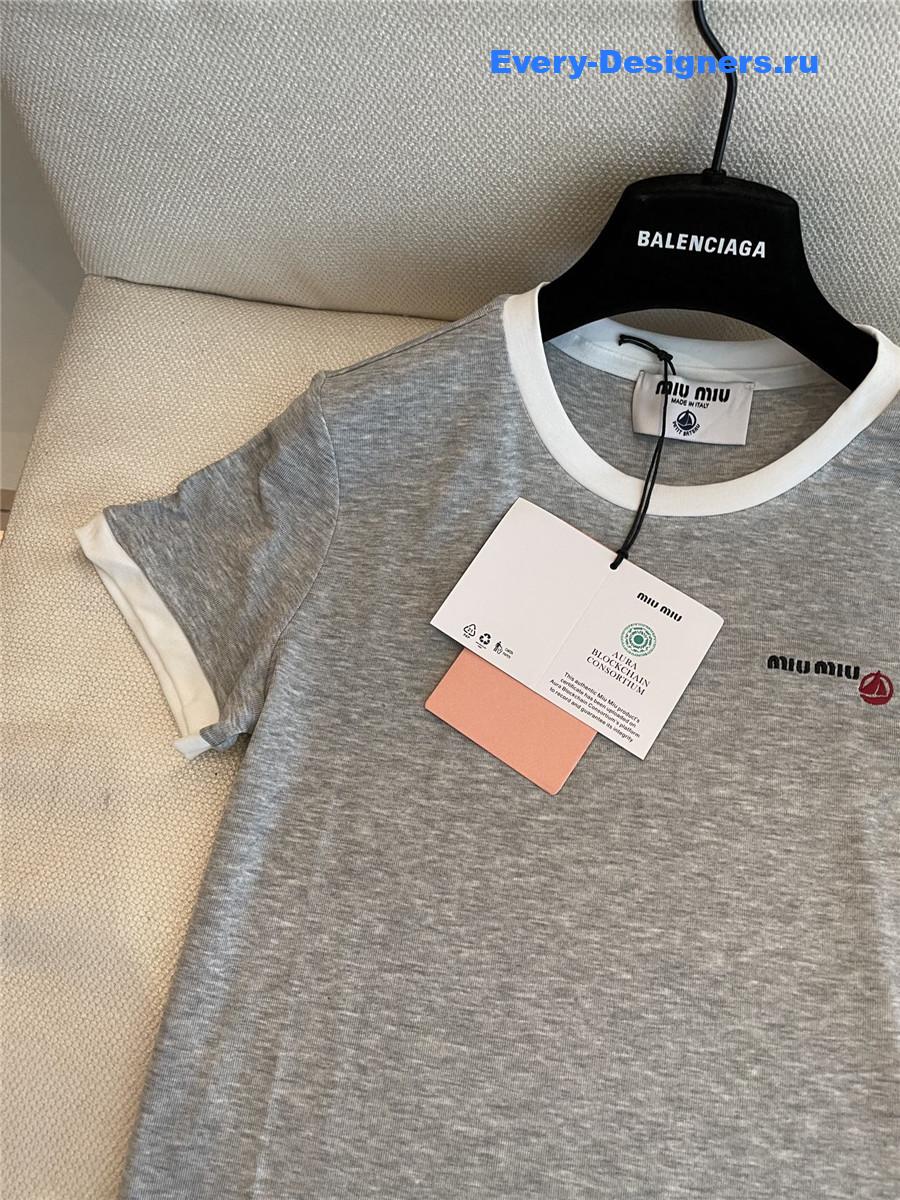 Miu Miu Grey Embroidered T-shirt
