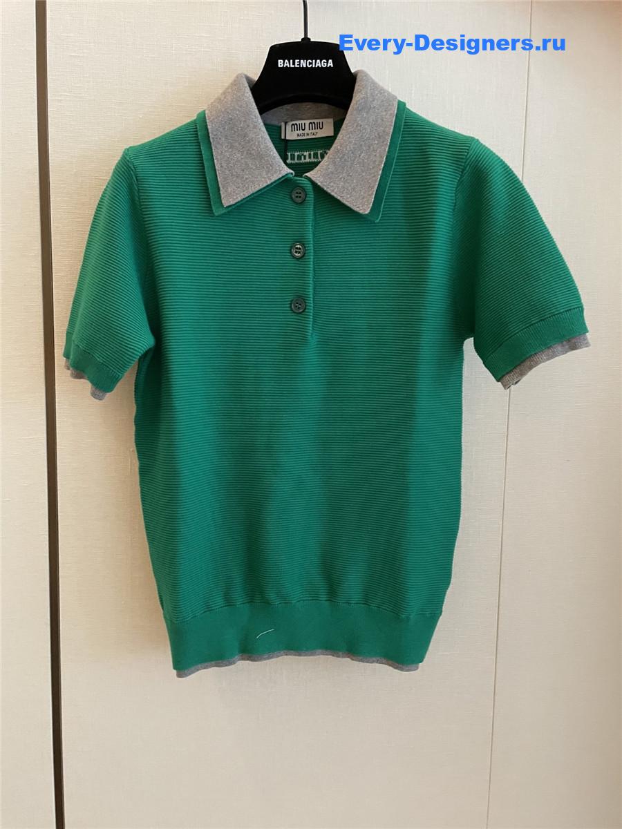 Miu Miu Green Knitted Polo Shirt