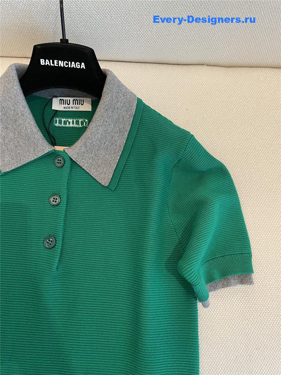 Miu Miu Green Knitted Polo Shirt