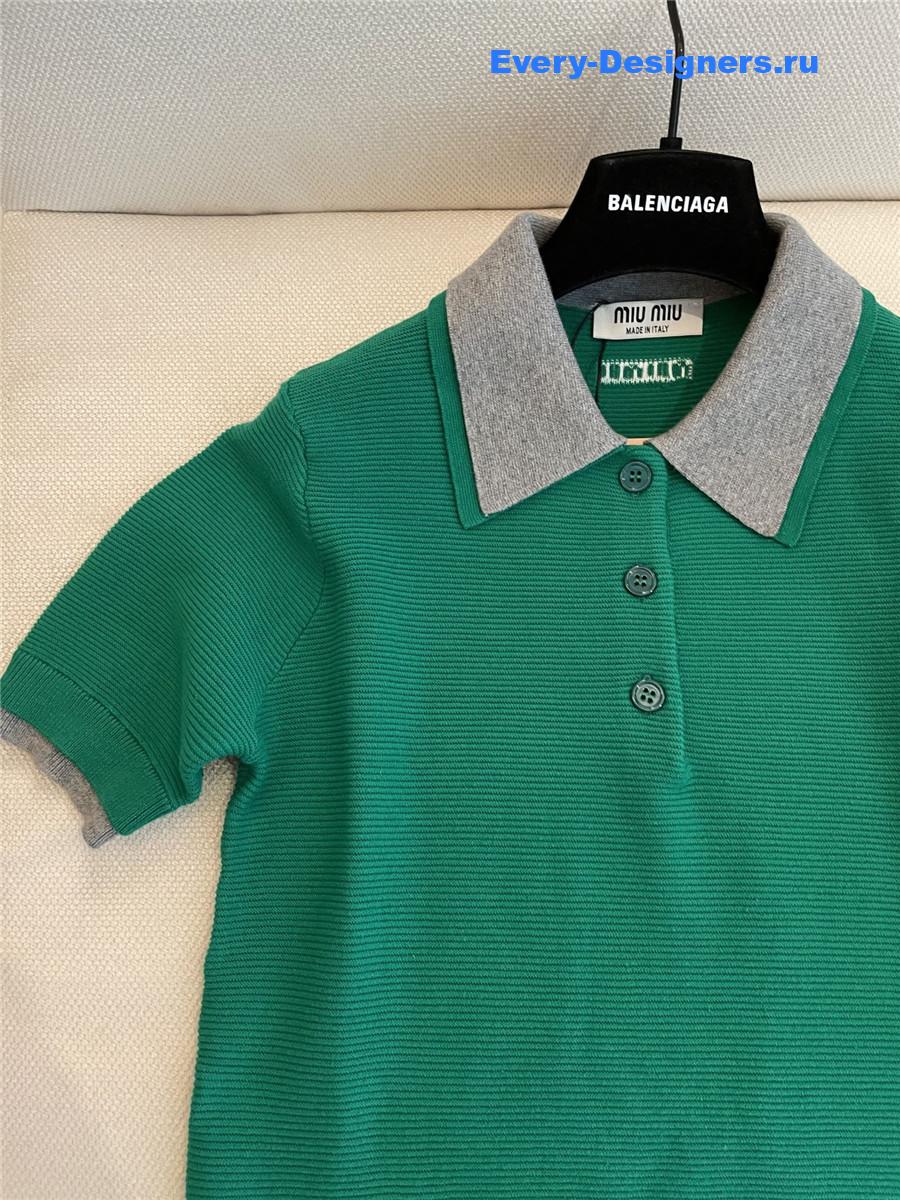 Miu Miu Green Knitted Polo Shirt